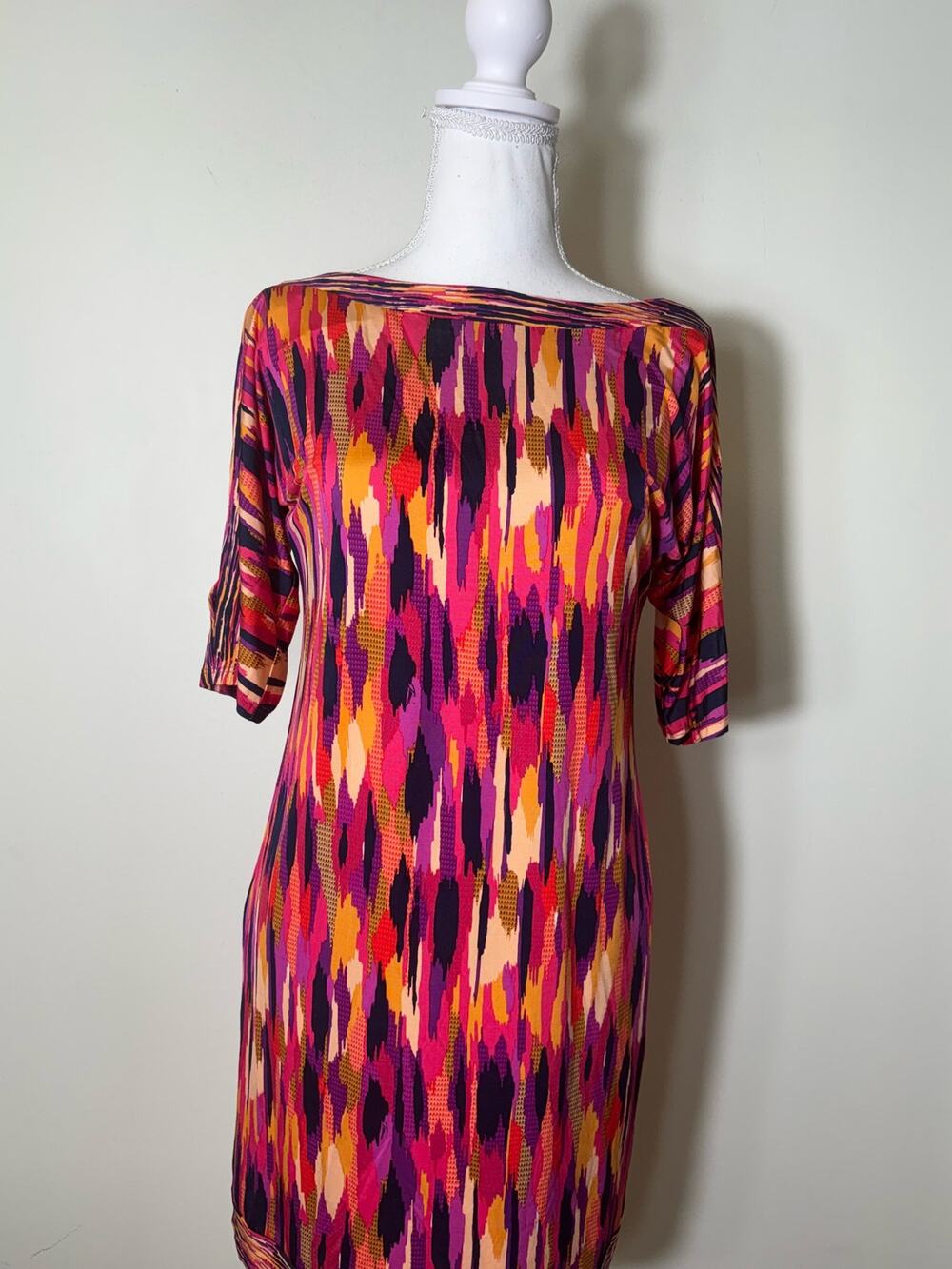 Trina Turk Multicolored Cold Shoulder Half Sleeve Knee Length Dress Sz 4